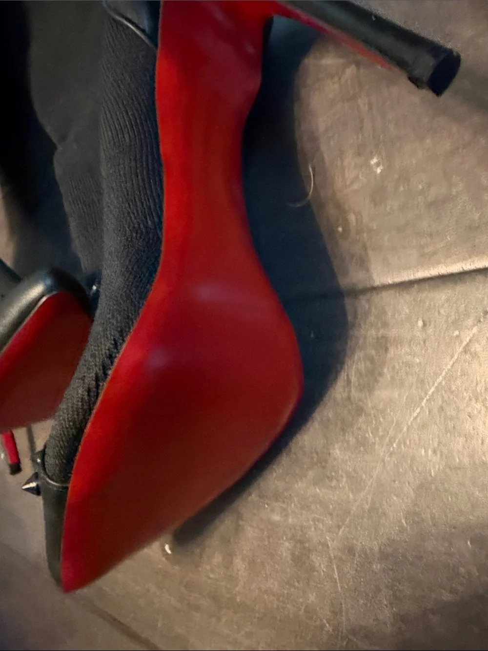 Red bottoms Black Knee-High Stiletto Boot with Red Sole inspired
